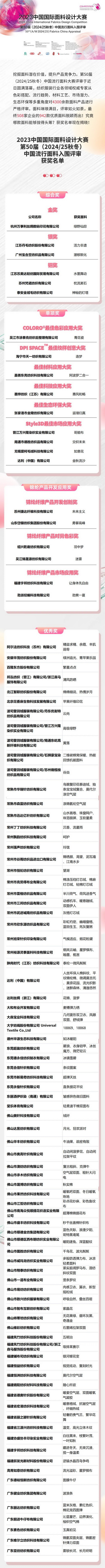 重磅揭曉！第50屆（2024/25秋冬）中國流行面料入圍評審獲獎名單公布！